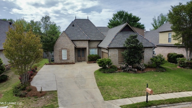 109 Brisage Dr, Madison, MS 39110 - view of front of house with brick siding, a front yard, an attached garage, and concrete driveway