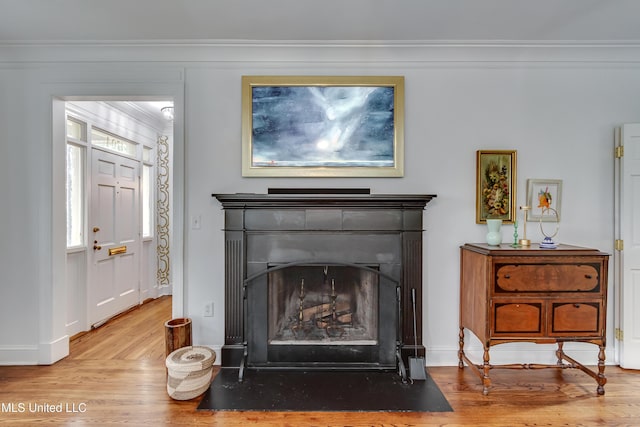 details with crown molding and hardwood / wood-style flooring