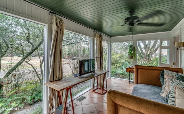 sunroom / solarium featuring a wealth of natural light and ceiling fan