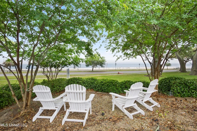 view of patio / terrace featuring a water view