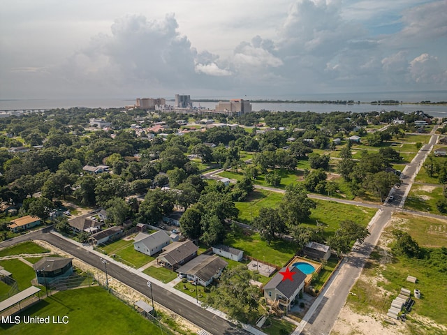 aerial view featuring a water view