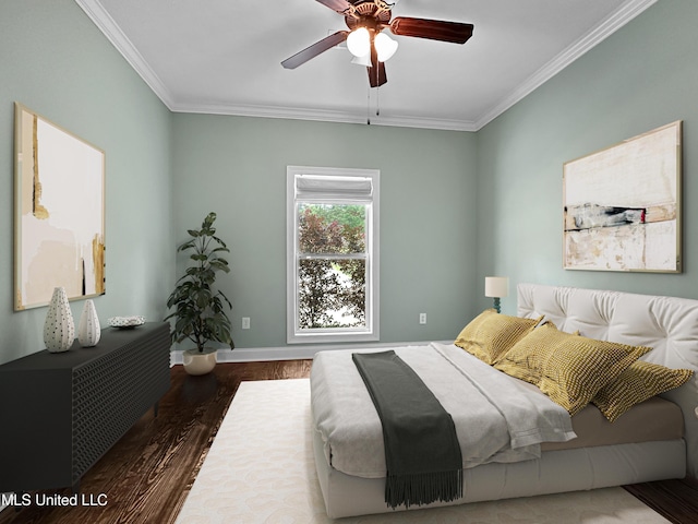 103 Saint Charles Ave, Florence, MS 39073 - bedroom with crown molding, wood finished floors, baseboards, and a ceiling fan
