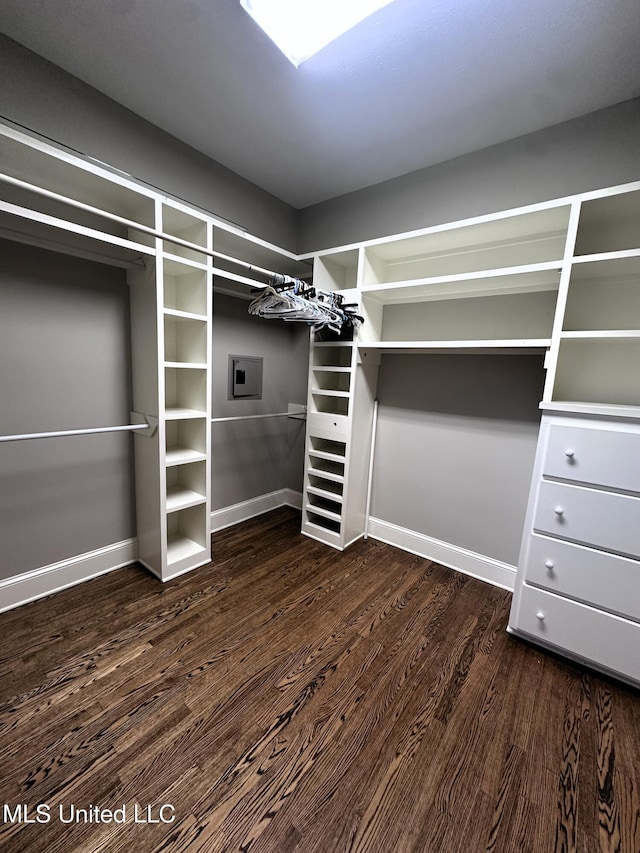 spacious closet with dark wood-style floors