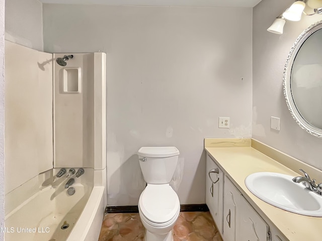 full bathroom with bathtub / shower combination, tile patterned floors, vanity, and toilet