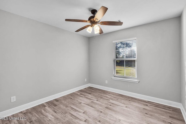 unfurnished room featuring light hardwood / wood-style flooring and ceiling fan