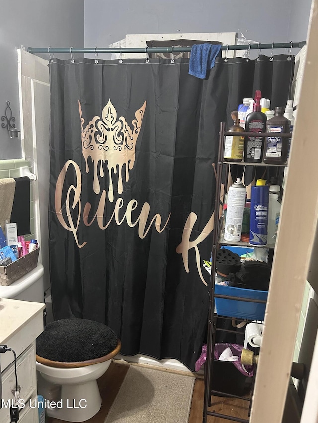 117 Shadow Lawn Dr, Jackson, MS 39204 - bathroom with a shower with curtain, vanity, and toilet