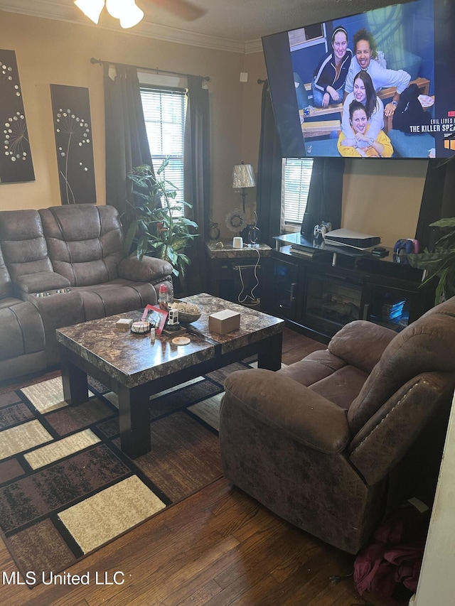 117 Shadow Lawn Dr, Jackson, MS 39204 - living area featuring ornamental molding and hardwood / wood-style flooring