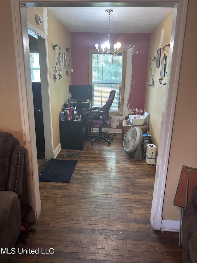 117 Shadow Lawn Dr, Jackson, MS 39204 - office area with hardwood / wood-style flooring and a chandelier