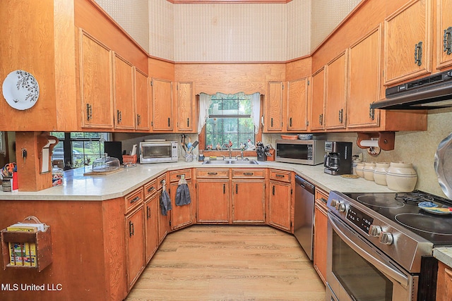 2548 Furrs Mill Dr, Wesson, MS 39191 - kitchen with stainless steel appliances, a sink, under cabinet range hood, light wood finished floors, and plenty of natural light