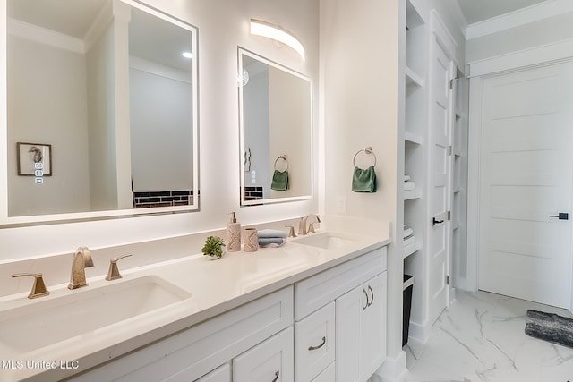 bathroom featuring vanity and crown molding