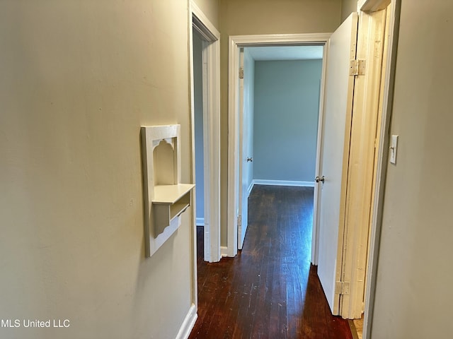 hallway featuring dark wood-type flooring