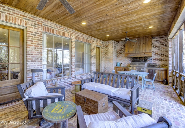 view of patio / terrace featuring ceiling fan, a grill, and area for grilling