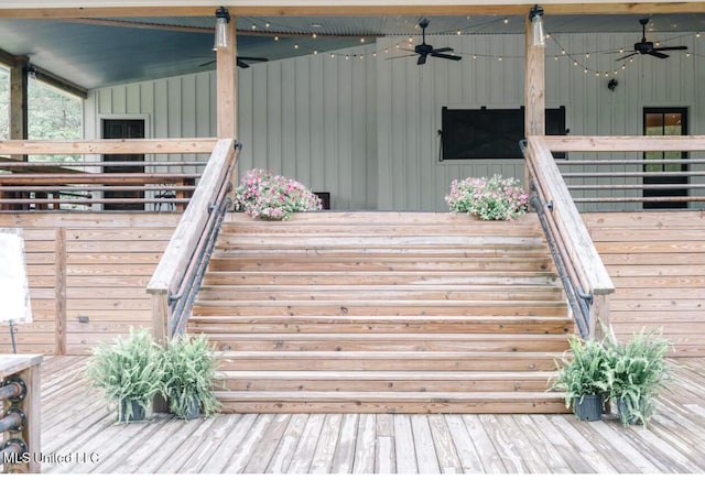 wooden deck with ceiling fan