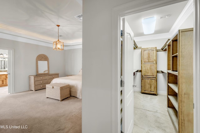 7528 Crooked Stick Dr, Diamondhead, MS 39525 - unfurnished bedroom featuring light colored carpet, crown molding, a chandelier, and ensuite bathroom