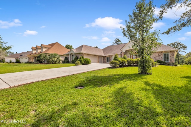 7528 Crooked Stick Dr, Diamondhead, MS 39525 - view of front facade featuring concrete driveway, a garage, a front yard, and brick siding