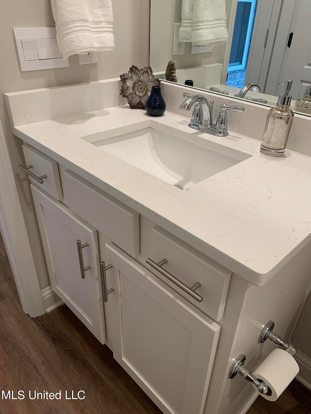 bathroom featuring vanity and wood-type flooring