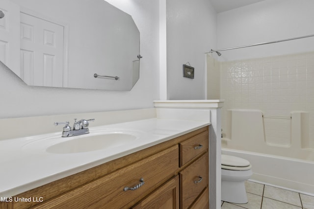 full bathroom with tile patterned flooring, vanity, shower / bathing tub combination, and toilet