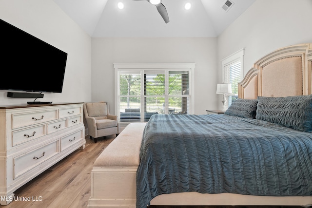 4270 Sunset Rd, Nesbit, MS 38651 - bedroom featuring lofted ceiling, visible vents, light wood finished floors, and multiple windows