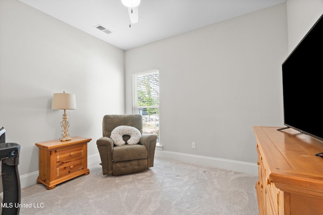 4270 Sunset Rd, Nesbit, MS 38651 - sitting room with baseboards, visible vents, ceiling fan, and light colored carpet