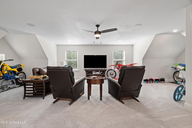 4270 Sunset Rd, Nesbit, MS 38651 - living room featuring ceiling fan, light carpet, and plenty of natural light