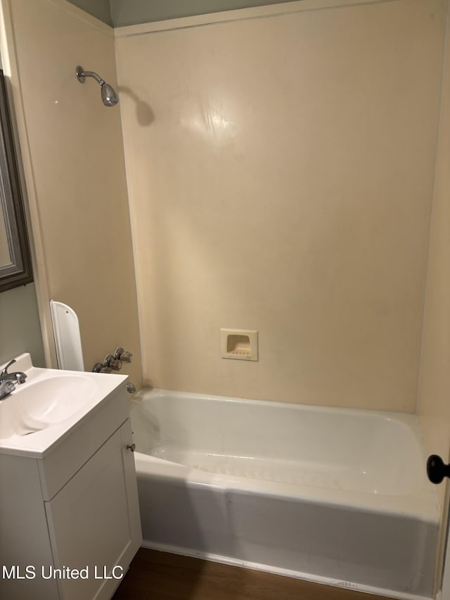 bathroom with vanity and wood-type flooring