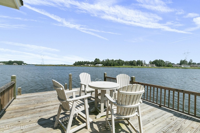 view of dock with a water view