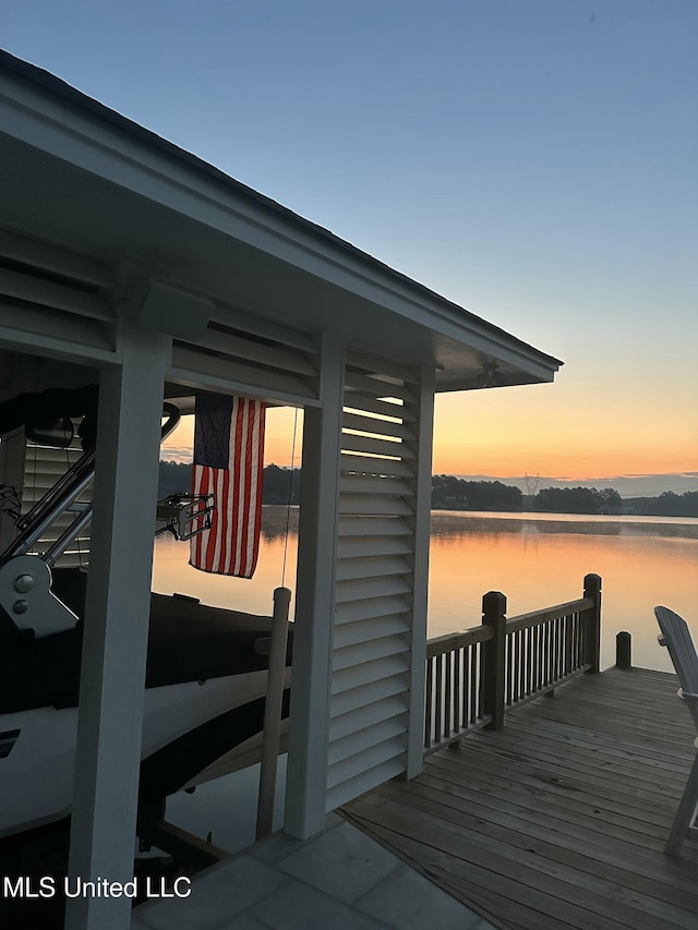 view of dock with a water view