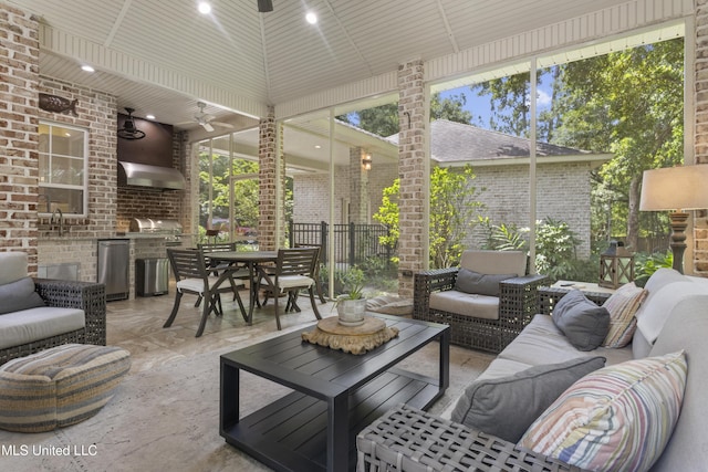 6416 Oliwa Pl, Diamondhead, MS 39525 - view of patio / terrace featuring an outdoor hangout area, an outdoor kitchen, ceiling fan, and outdoor dining space