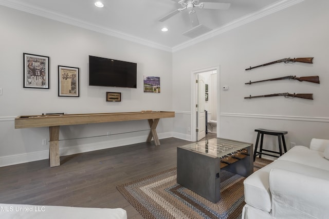 6416 Oliwa Pl, Diamondhead, MS 39525 - living area with recessed lighting, ornamental molding, a ceiling fan, and wood finished floors