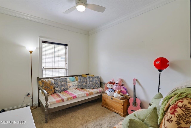 159 Stillhouse Creek Dr, Madison, MS 39110 - bedroom with crown molding, carpet flooring, and a ceiling fan