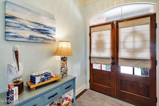 159 Stillhouse Creek Dr, Madison, MS 39110 - foyer entrance with baseboards, french doors, crown molding, and wood finished floors