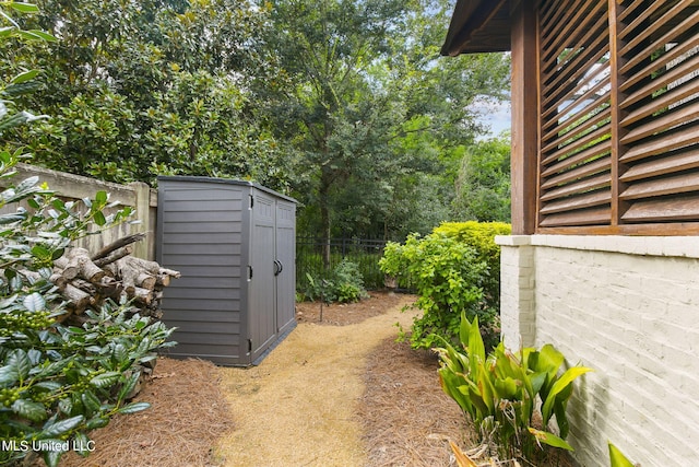 view of yard with a storage shed