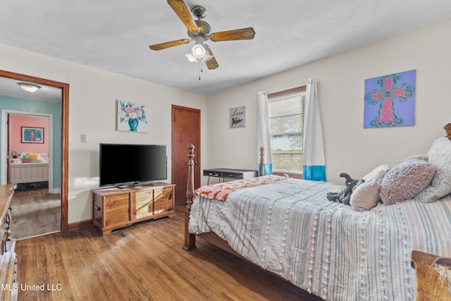 bedroom featuring ceiling fan and hardwood / wood-style floors