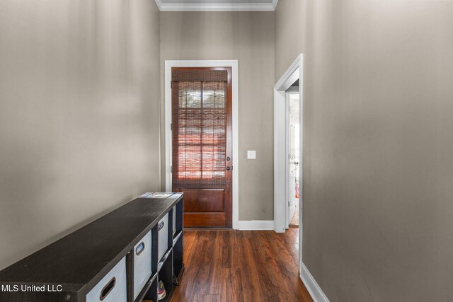 169 Beechwood Cir, Pearl, MS 39208 - entryway featuring baseboards, dark wood finished floors, and ornamental molding