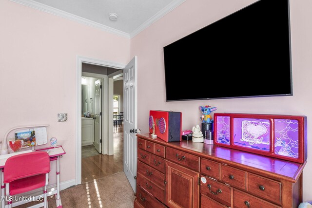 169 Beechwood Cir, Pearl, MS 39208 - bedroom with crown molding, light colored carpet, and baseboards