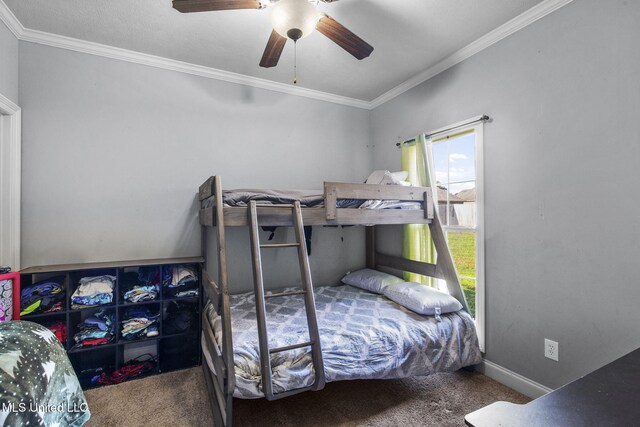 169 Beechwood Cir, Pearl, MS 39208 - bedroom featuring carpet floors, ornamental molding, ceiling fan, and baseboards