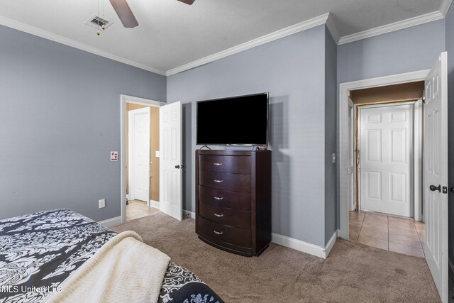 169 Beechwood Cir, Pearl, MS 39208 - bedroom featuring carpet flooring, crown molding, baseboards, and ceiling fan