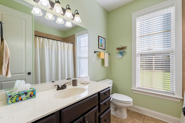 bathroom with vanity, toilet, and tile patterned floors