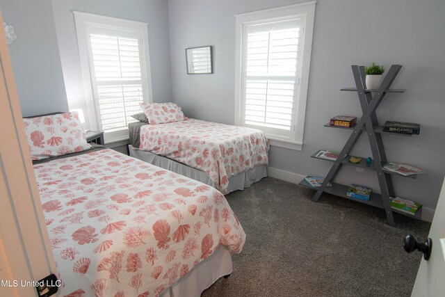 carpeted bedroom with multiple windows