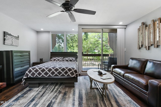 123A Lakeside Villa Dr Unit C, Diamondhead, MS 39525 - bedroom featuring access to exterior, wood finished floors, recessed lighting, and ceiling fan