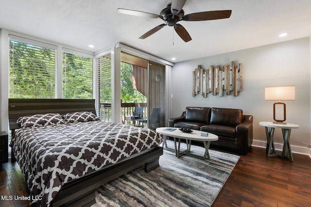 123A Lakeside Villa Dr Unit C, Diamondhead, MS 39525 - bedroom with baseboards, access to exterior, wood finished floors, and recessed lighting