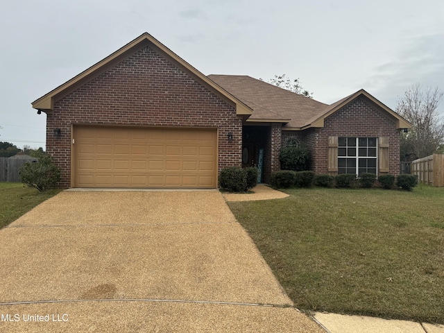 ranch-style house with a front lawn and a garage