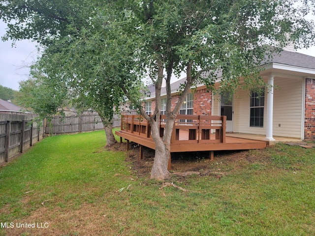 view of yard featuring a wooden deck and a fenced backyard