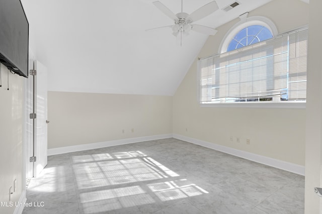 bonus room featuring ceiling fan and vaulted ceiling