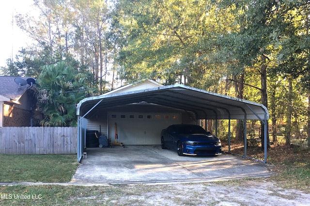 view of parking / parking lot featuring a carport