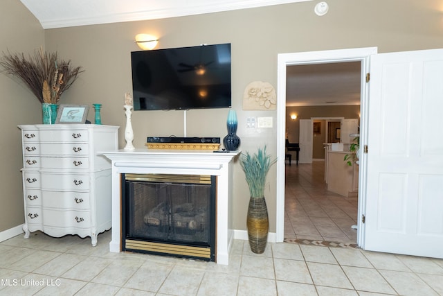 701 S Hill Ct, Biloxi, MS 39532 - living area with crown molding, light tile patterned floors, and a fireplace
