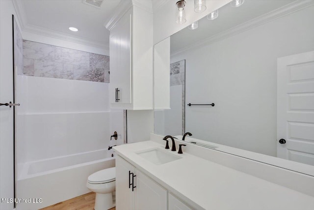 1025 Mullican Rd, Florence, MS 39073 - full bathroom with crown molding, visible vents, toilet, and vanity
