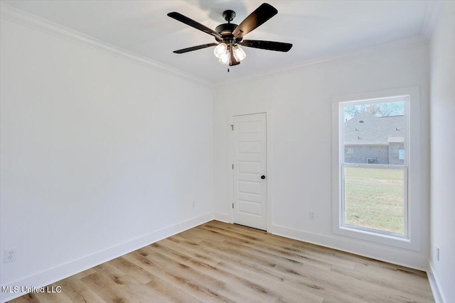 1025 Mullican Rd, Florence, MS 39073 - spare room featuring a ceiling fan, baseboards, ornamental molding, and light wood finished floors