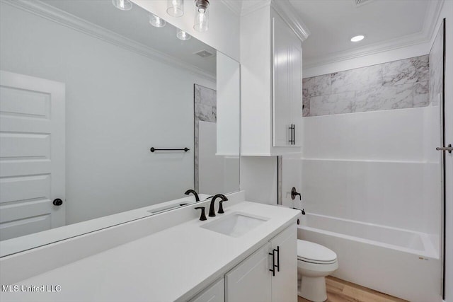 1025 Mullican Rd, Florence, MS 39073 - bathroom featuring crown molding, vanity, toilet, and shower / bath combination
