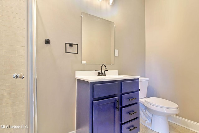 305 First Ave, New Augusta, MS 39462 - bathroom featuring toilet, baseboards, vanity, tile patterned floors, and a shower